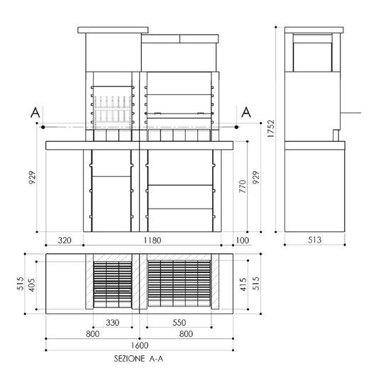 BARBECUE SAN PEDRO 160X52XH175CM LEGNA E CARBONE
