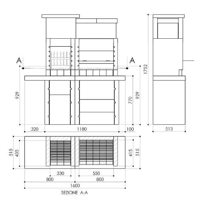 BARBECUE SAN PEDRO 160X52XH175CM LEGNA E CARBONE