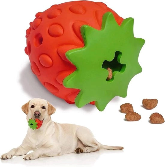 Giocattolo interattivo per cani grandi - Cura dei denti e pallone snack - Gomma naturale e resistente - Forma fragola