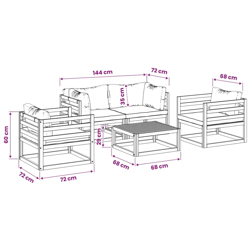 Set da giardino modulare 5 pezzi Naturale 3417254