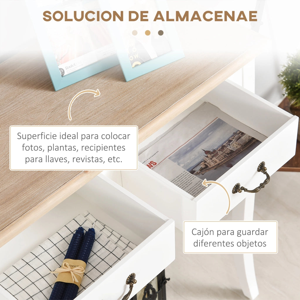 Tavolino con 2 cassetti design retr¨° ¨C zephmum ¨C bianco 87x34x78,5 cm