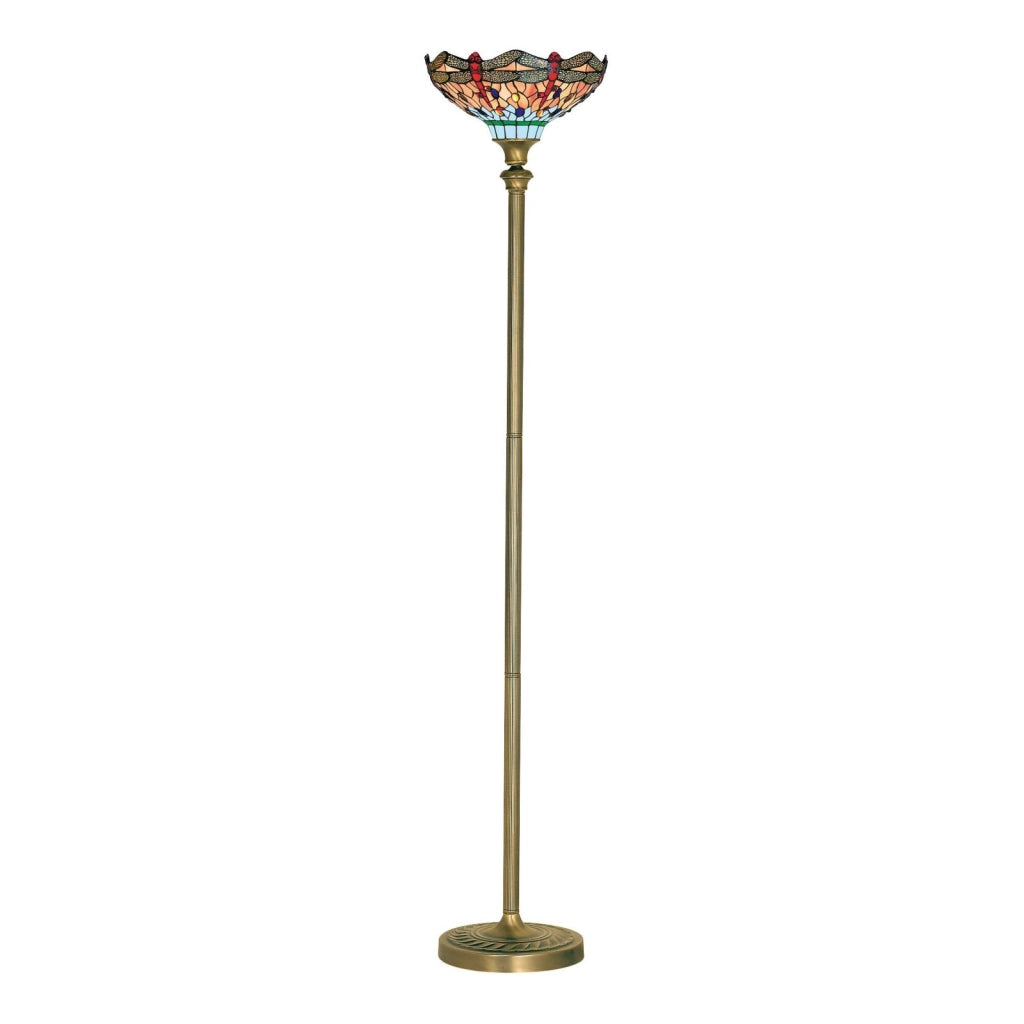 Lampada da terra Dragonfly - Ottone antico e vetro colorato