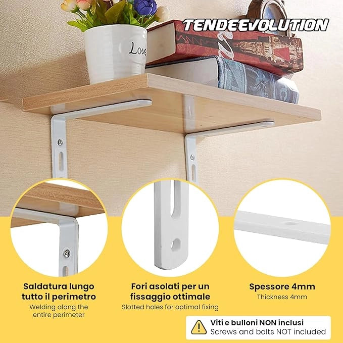Staffa Angolare Acciaio Pesante Laccato Bianco, 6cm, ad L, Versatile per Mensole, Tende, Scaffali - Design senza Saetta