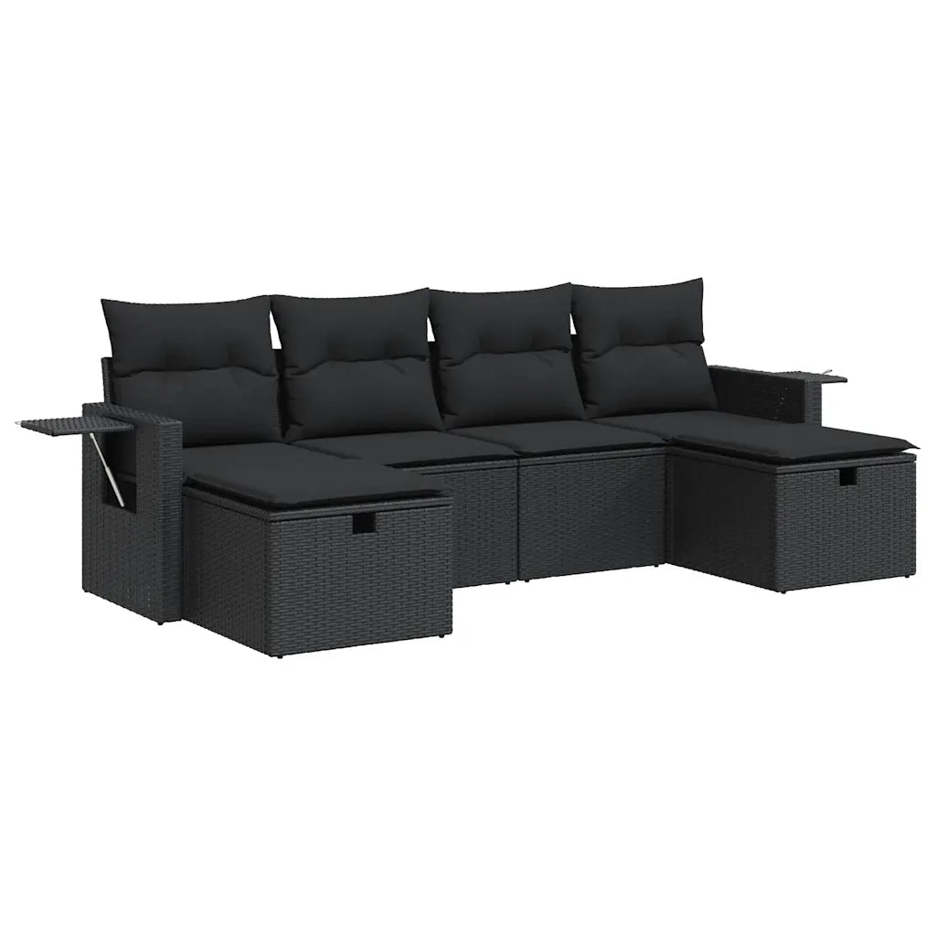 Set Divano da Giardino 6 pz con Cuscini Nero in Polyrattan 3325521
