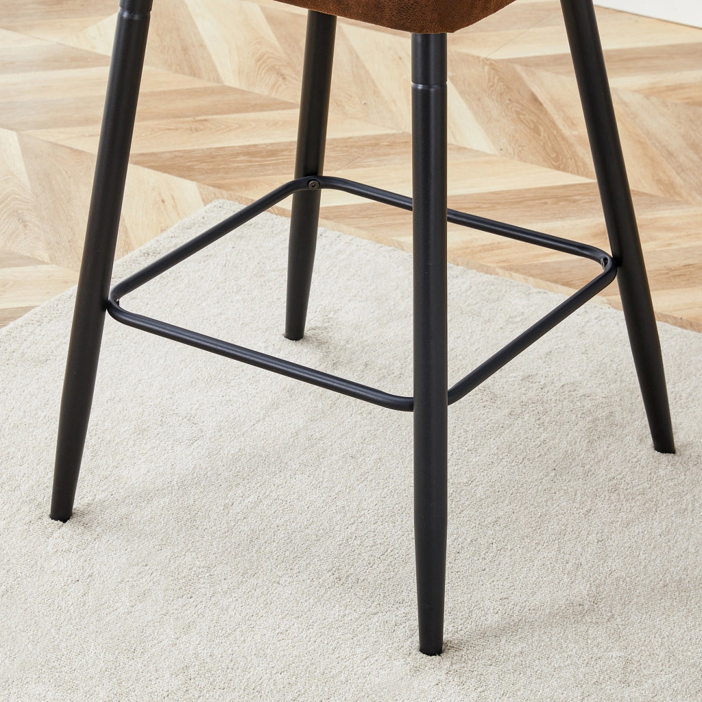 Sgabelli da bar, 2 pezzi in tessuto marrone con schienale ergonomico, poggiapiedi e struttura in metallo nero, 54 × 49,5 × 53 cm