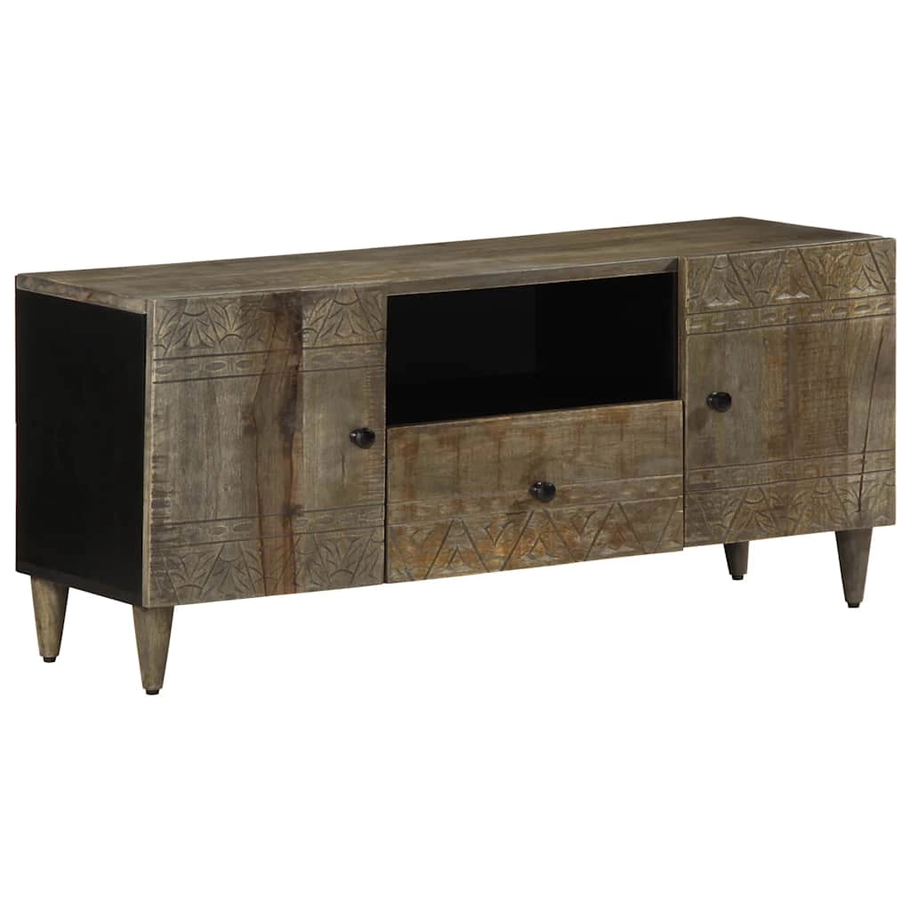 Pratico mobile porta TV con ampio spazio di archiviazione 105 x 33,5 x 46 cm in legno di mango grigio chiaro 02_0057747