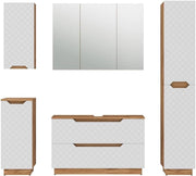 Set di mobili da bagno Lotta, Bianco, 99.4 cm, composto da mobile sottolavabo, specchiera, colonna, base media e pensile