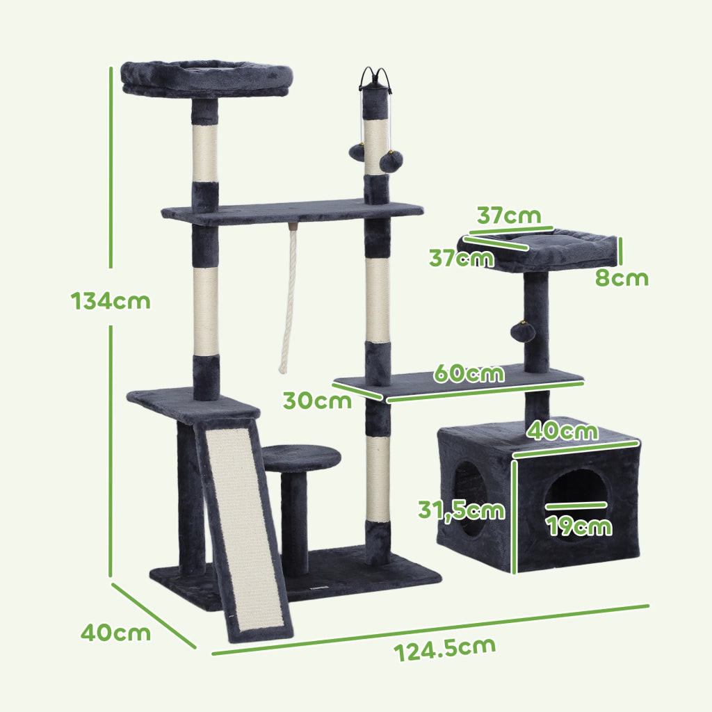 Torre per Gatti con Piattaforme e Posti in Sisal ¨C zephmum ¨C Grigio Scuro 134 cm