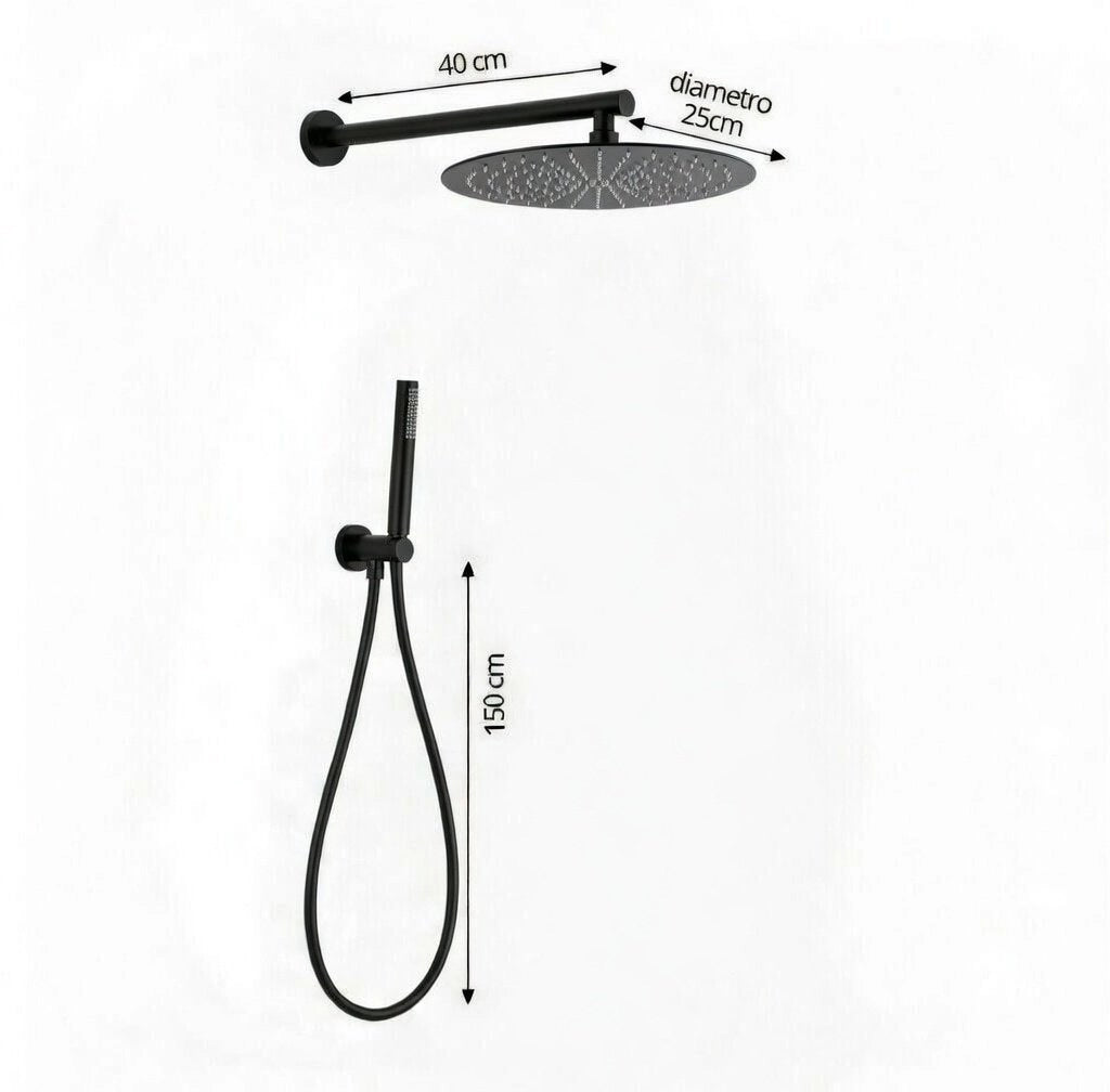 Set doccia completo di soffione tondo diametro 25cm e set doccetta KZ-1005-2 PERU - Nero Opaco