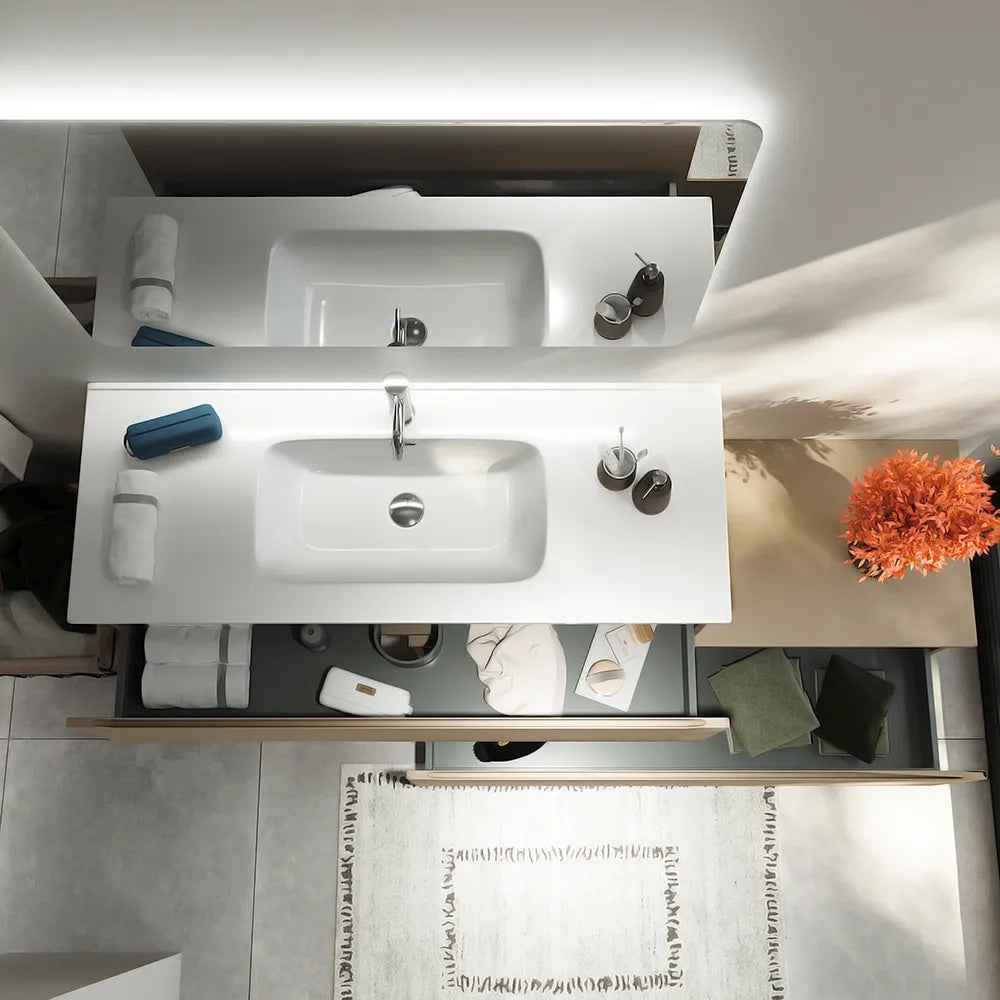 Mobile bagno sospeso modulare 90 cm sabbia opaco due cassetti con lavabo | Bako