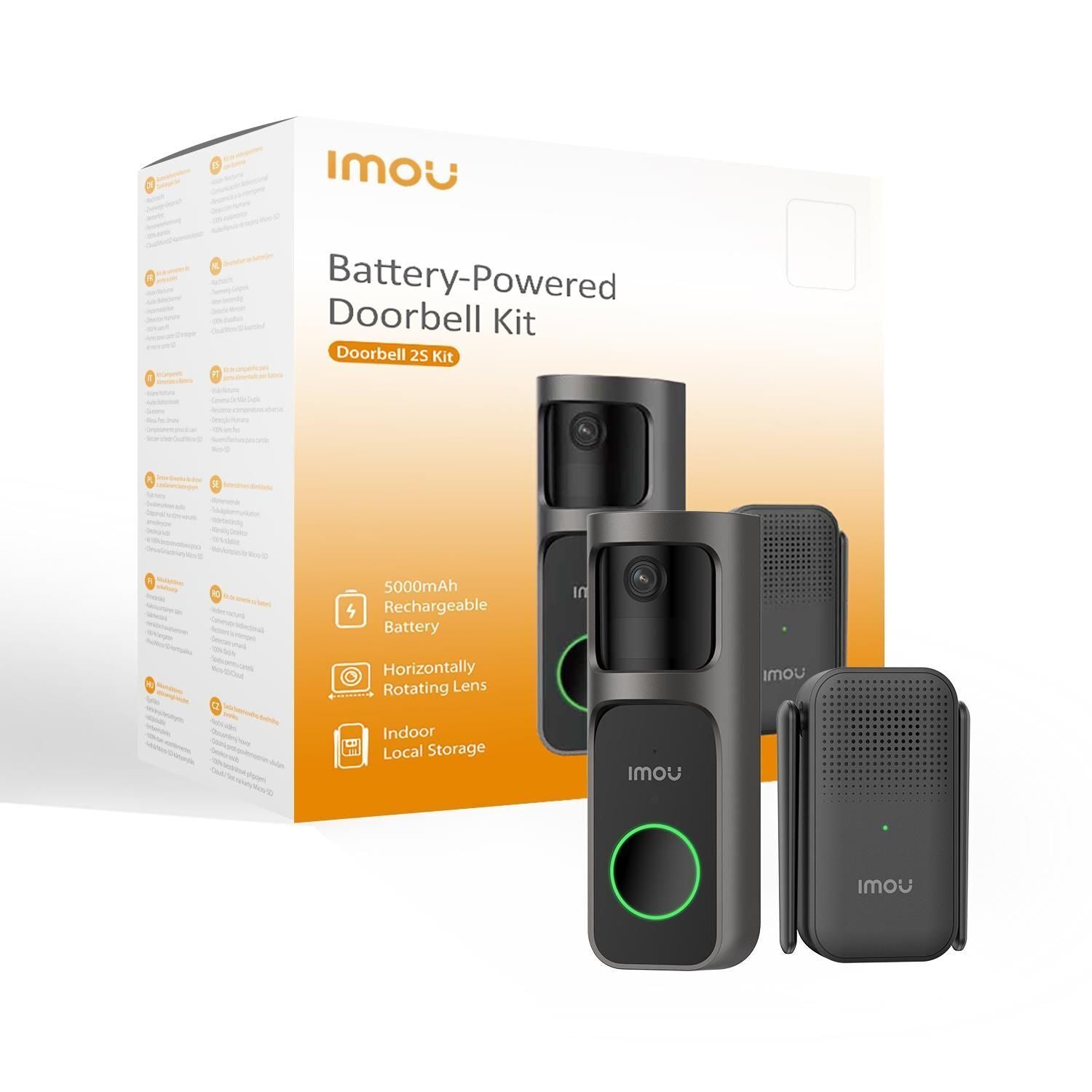 Imou Video Doorbell 2S Kit - mmagine QHD 2K   Batteria da 5000mAh166° D Visione grandangolare   30° Orizzontale ruotabile   IR Visione notturna   Include Chime
