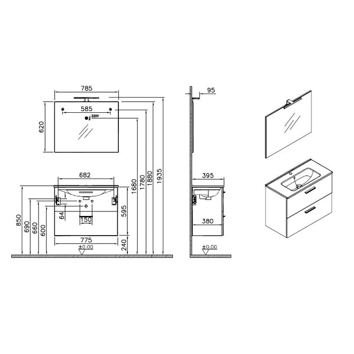 MOBILE BAGNO MIA 80X40CM BIANCA LUCIDA SOSPESO