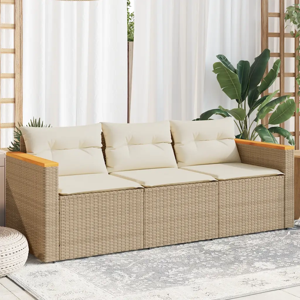 Divano da Giardino con Cuscini a 3 Posti-Sofa da Giardino-Divano da esterno Beige in Polyrattan 709247