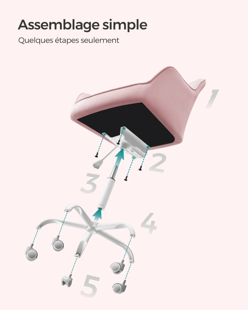 Sedia da ufficio con superficie in velluto sedia girevole seduta ergonomica imbottitura in schiuma altezza regolabile rosa 12_0004851