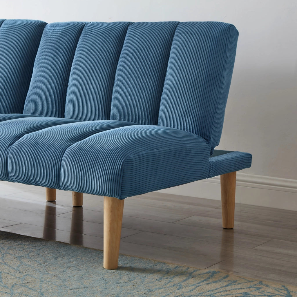 Divano letto 2 posti 167 cm pieghevole blu in velluto a coste