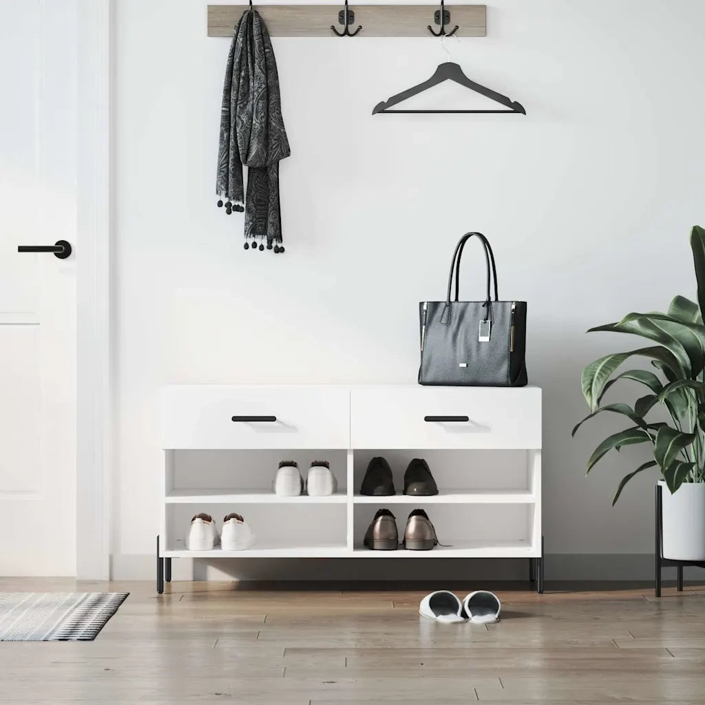 Panca Porta Scarpe | Scarpiera | Mobile per scarpe Bianca 102x35x55 cm in Legno Multistrato