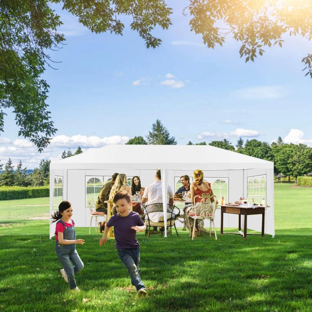 Gazebo da Giardino, 3 x 6 m, con 4 Pareti Laterali Rimovibili, Portatile, con Borsa per il Trasporto, Gazebo e Tenda da Giardino, per Feste, Matrimoni, Bianco