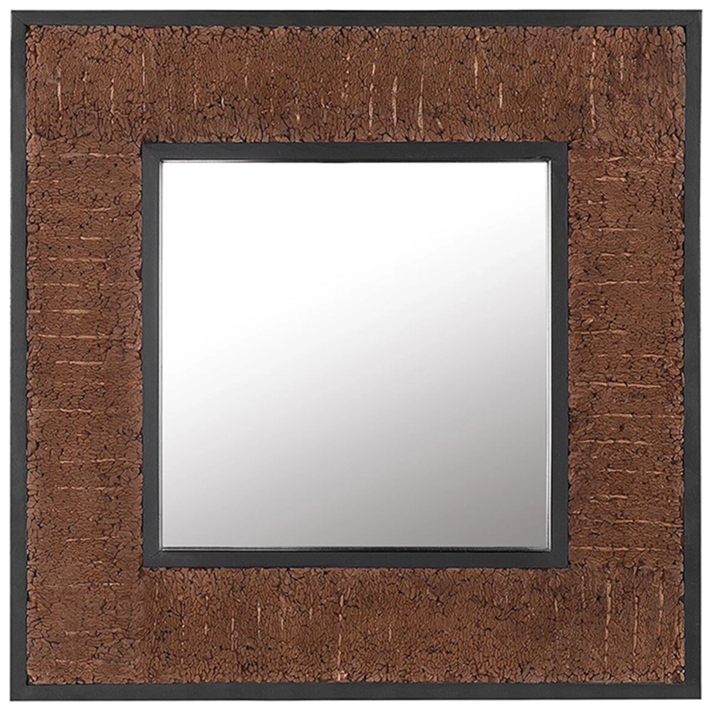 Specchio decorativo da parete in legno di teak scuro 60 x 60 cm in stile rustico
