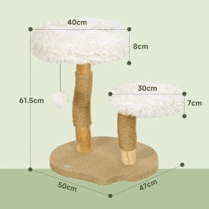 Albero tiragraffi per gatti con lettini e pallina, in legno, bianco, 61,5 cm