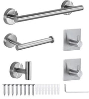 Accessori da bagno 5 pezzi - Maniglione per asciugamani - Robusto e stile - Argento - Ideale per ogni bagno