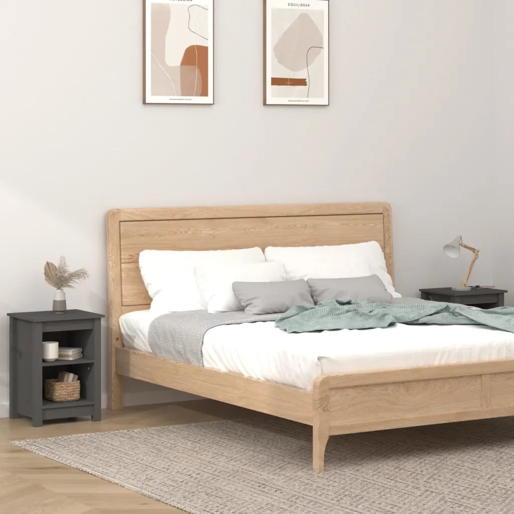 Comodini 2 pz Grigi 40x35x55 cm in Legno Massello di Pino 820961