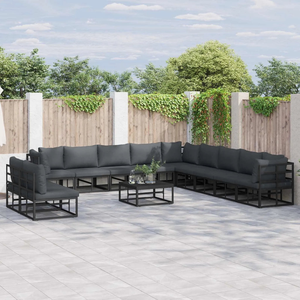 Set Divano da Giardino con cuscino 11 pcs Nero Alluminio