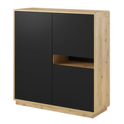 Credenza alta collezione VILLA. Colore quercia e nero. 3 porte e 1 vano.