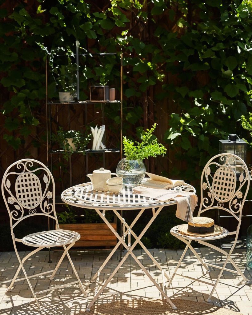 Set di 4 Sedie da Giardino Bistro Pieghevoli in Metallo Bianco Sporco