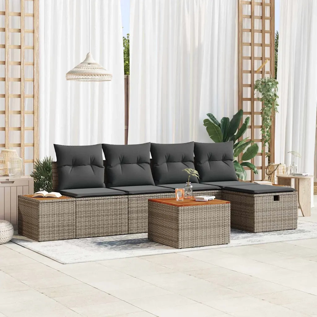 Set Divano da Giardino con cuscino 6 pcs Grigio Poly Rattan