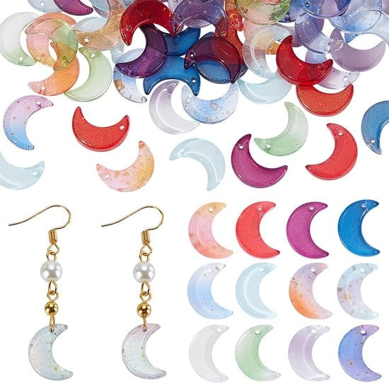 Accessori per gioielli - Halve Maan - 120 pezzi - Gabbie in vetro - Foglia d'oro - Crea gioielli - 12 colori
