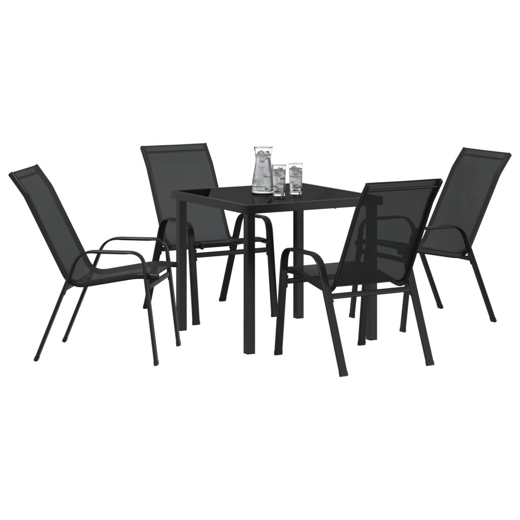Set da Pranzo da Giardino da 5 Pezzi in Textilene Nero e Acciaio