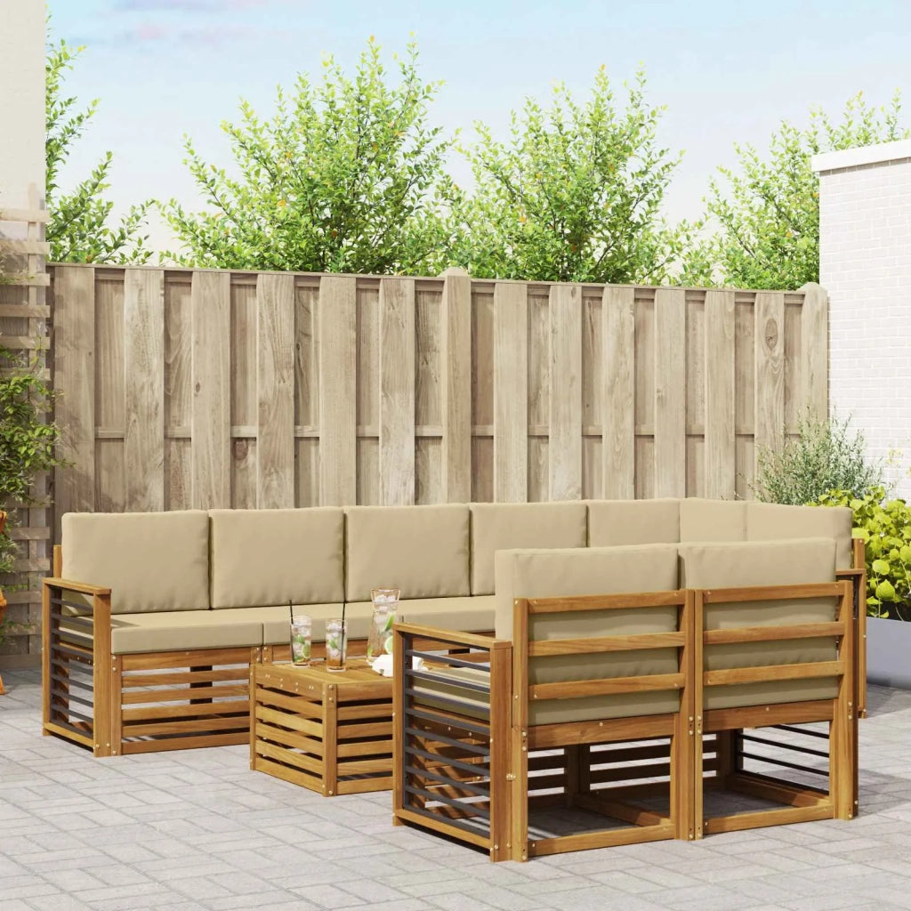 Set divani 9 pcs Naturale e Beige Legno di Acacia Massello 3375063