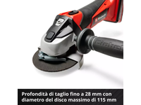 Smerigliatrice Einhell TE-AG 18/115 Li-Solo 18V disco 115mm peso 1.21Kg 8500 RPM
