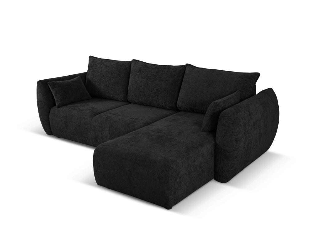 Cosmopolitan Design - Divano convertibile angolare destro con contenitore "Matera" 4 posti in ciniglia nero 