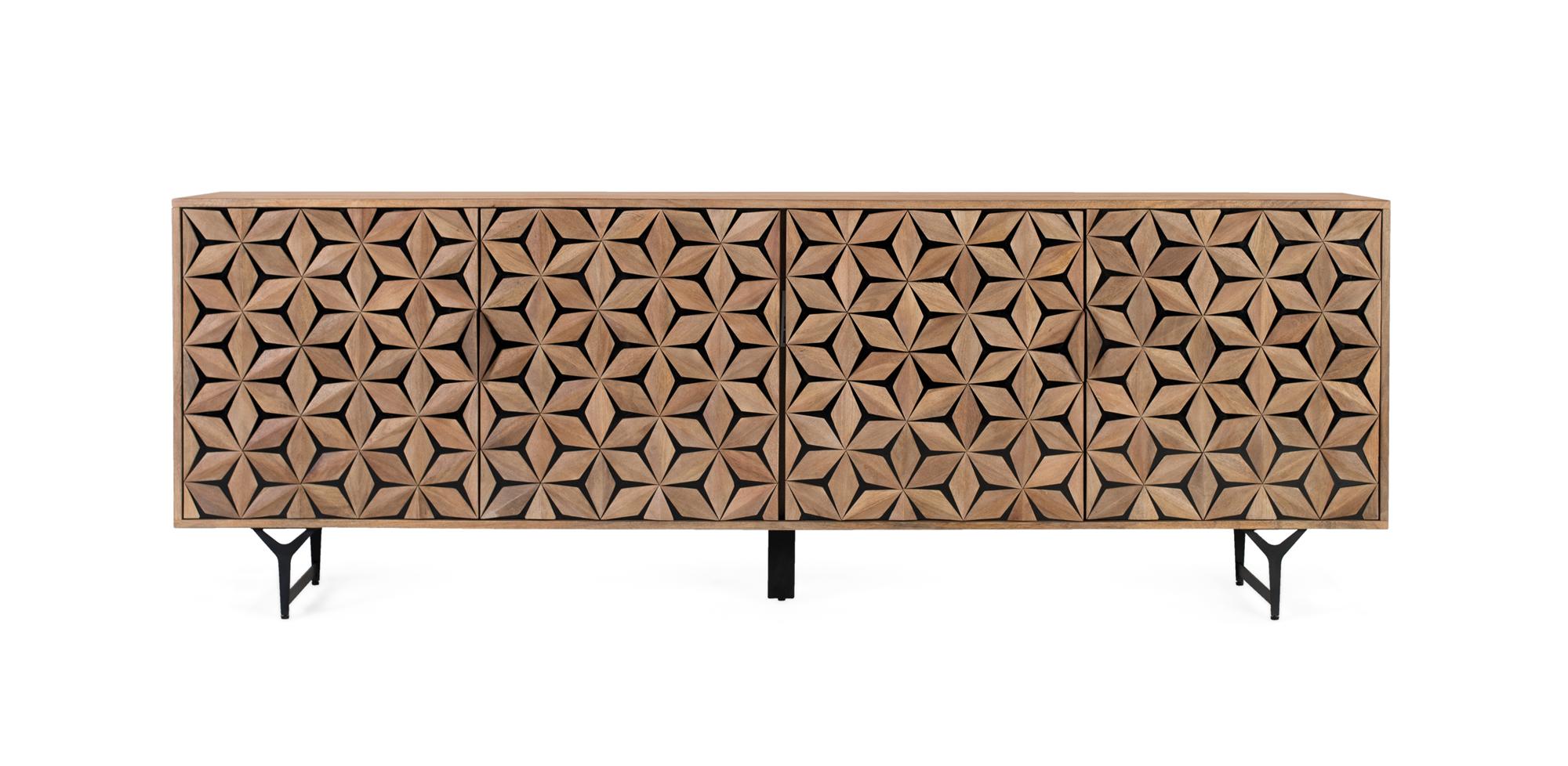 Credenza artigianale in legno di mango con 4 ante 220 cm