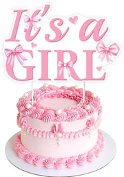 Decorazione per torta rosa striata - Decorazione per festa di benvenuto - Decorazione per gender reveal - Tema femminile - 5,4 x 3,7 pollici
