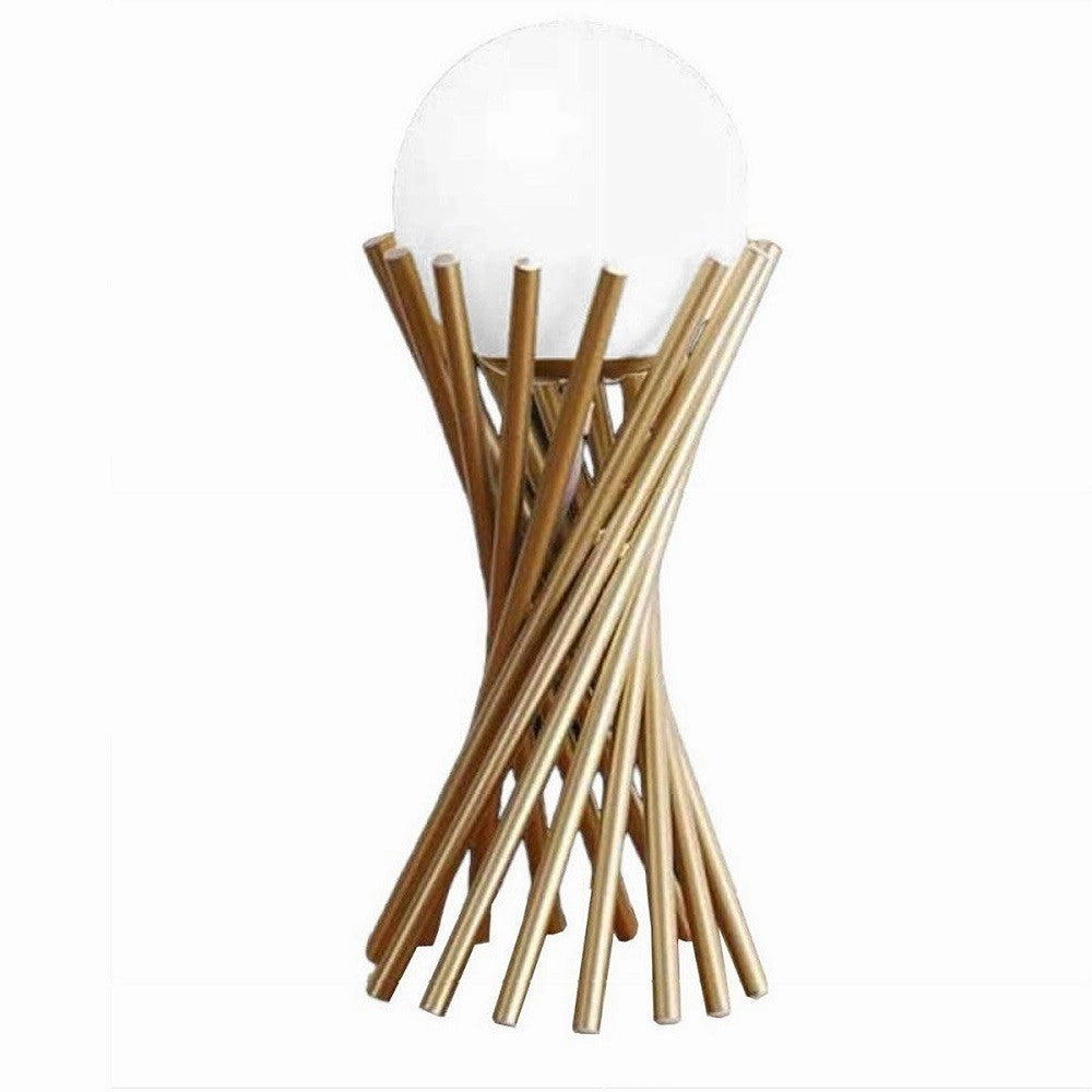Trade Shop - Lampada Da Tavolo Tubolare Minimalista In Metallo Bronzo Con Sfera Vetro G9 D32 -