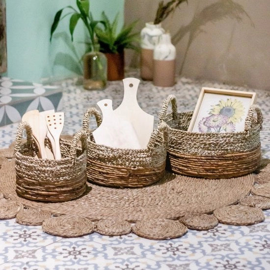Setta (S+M+L) contenitore di stoccaggio | contenitore decorativo | contenitore per piante KUTUS (naturale) realizzato con alghe marine e fibre di banane