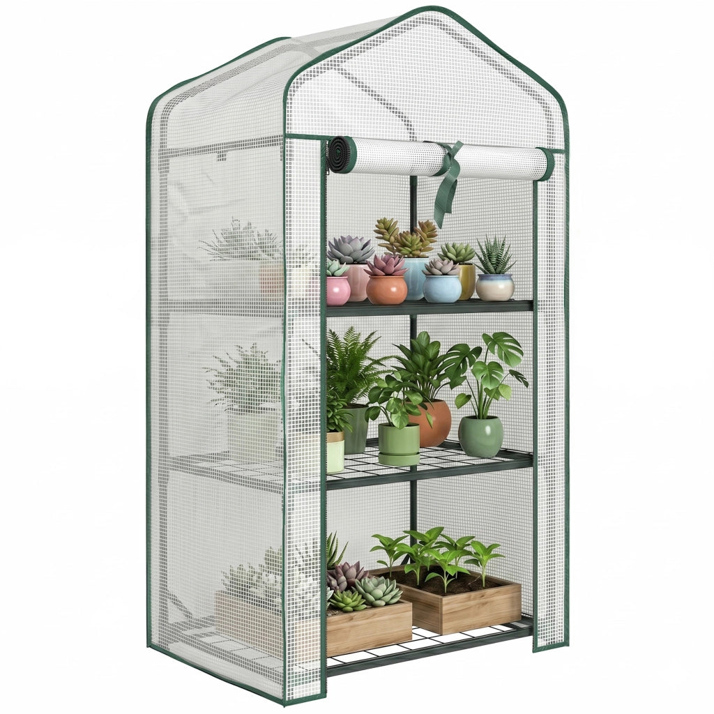 Serra da Giardino con 3 Ripiani ¨C zephmum ¨C 59x39x127 cm Bianco