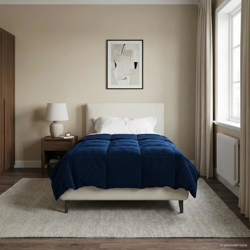 Piumone | Duvet Estivo Trapuntato Blu Scuro 155 x 200 cm Microfibra