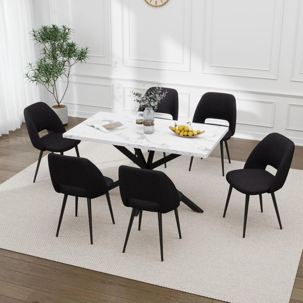 GrandCA HOME Tavolo da Pranzo Moderno da 140 cm con Piano Effetto Marmo, Tavolo da Cucina con Quattro Gambe in Metallo, per Sala da Pranzo in Soggiorno, WH+BK