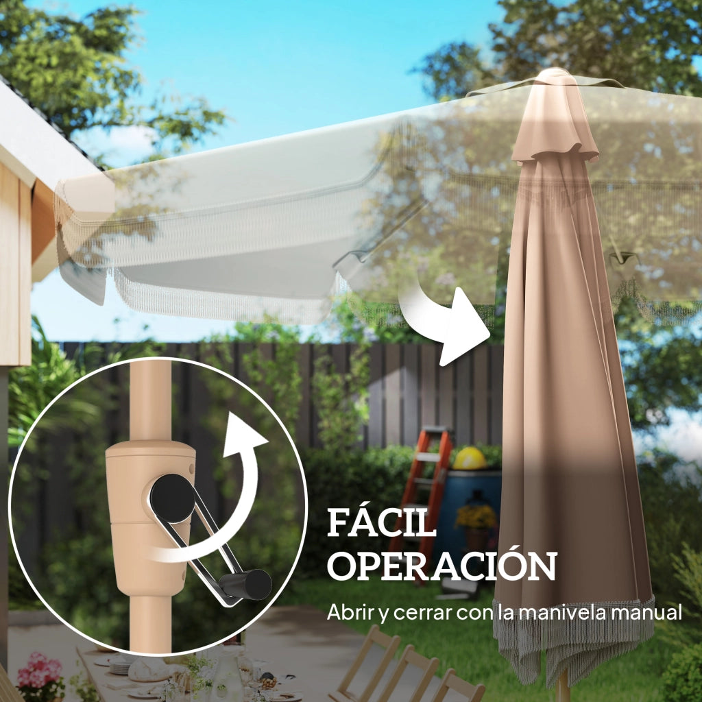Ombrellone da Giardino con Tenda a Frange e Manovella ¨C zephmum ¨C Beige ?266x238 cm