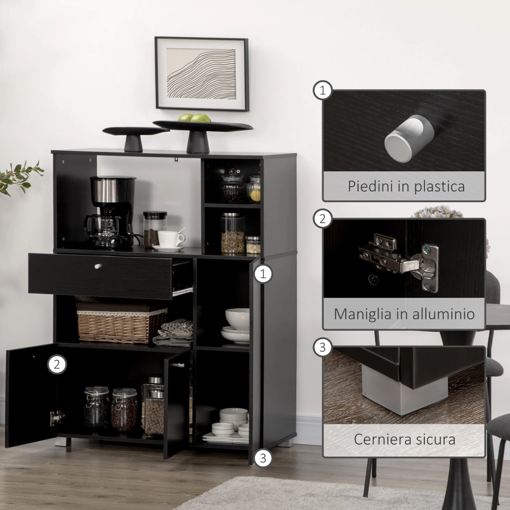 Credenza da cucina con ante, ripiani e cassetto ¨C zephmum ¨C nero, legno, 90x40x120 cm