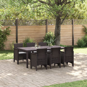 Set pranzo giardino 7 pezzi con cuscini marrone in polyrattan