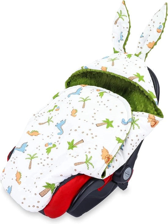 Zak di notte per bambino invernale 80x87 cm - coperta per auto con protezione per piedi in cotone e mink, dinosauro verde