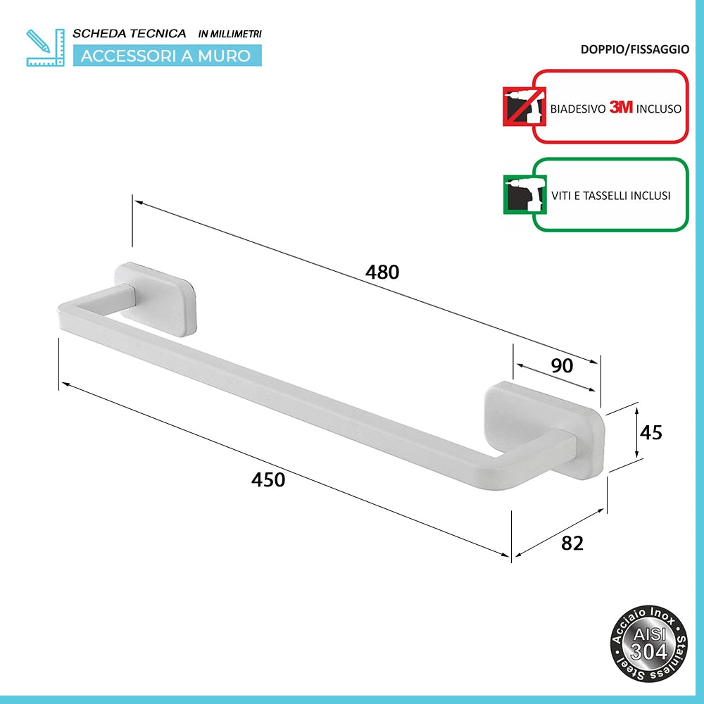 Set 4pz con appendino, porta rotolo e 2 porta salviette a muro in acciaio bianco Cubik