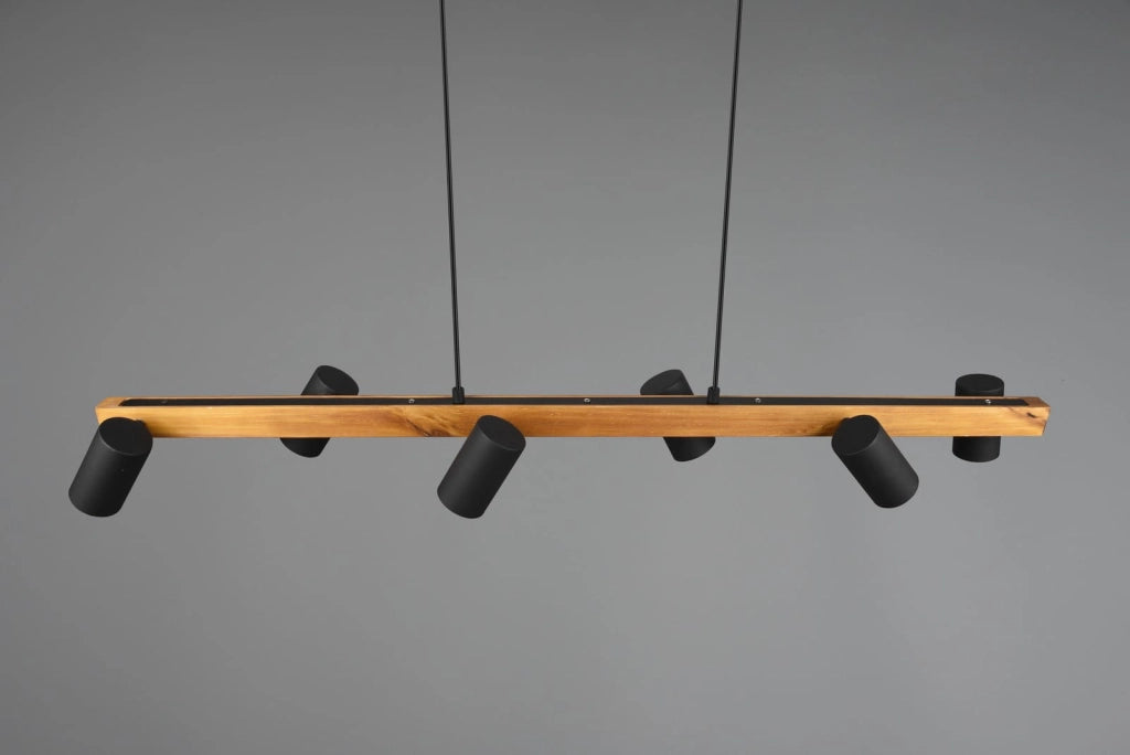 Lampadario Trio MARLEY nero/legno 6xGU10 Ø115 h150