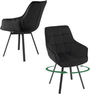 Set di 2 Sedie Sala da Pranzo, Sedie Cucina con Braccioli e Schienale, Poltroncine Girevoli con Gambe in Metallo, in Velluto, per Camera da Letto, Soggiorno, Nero