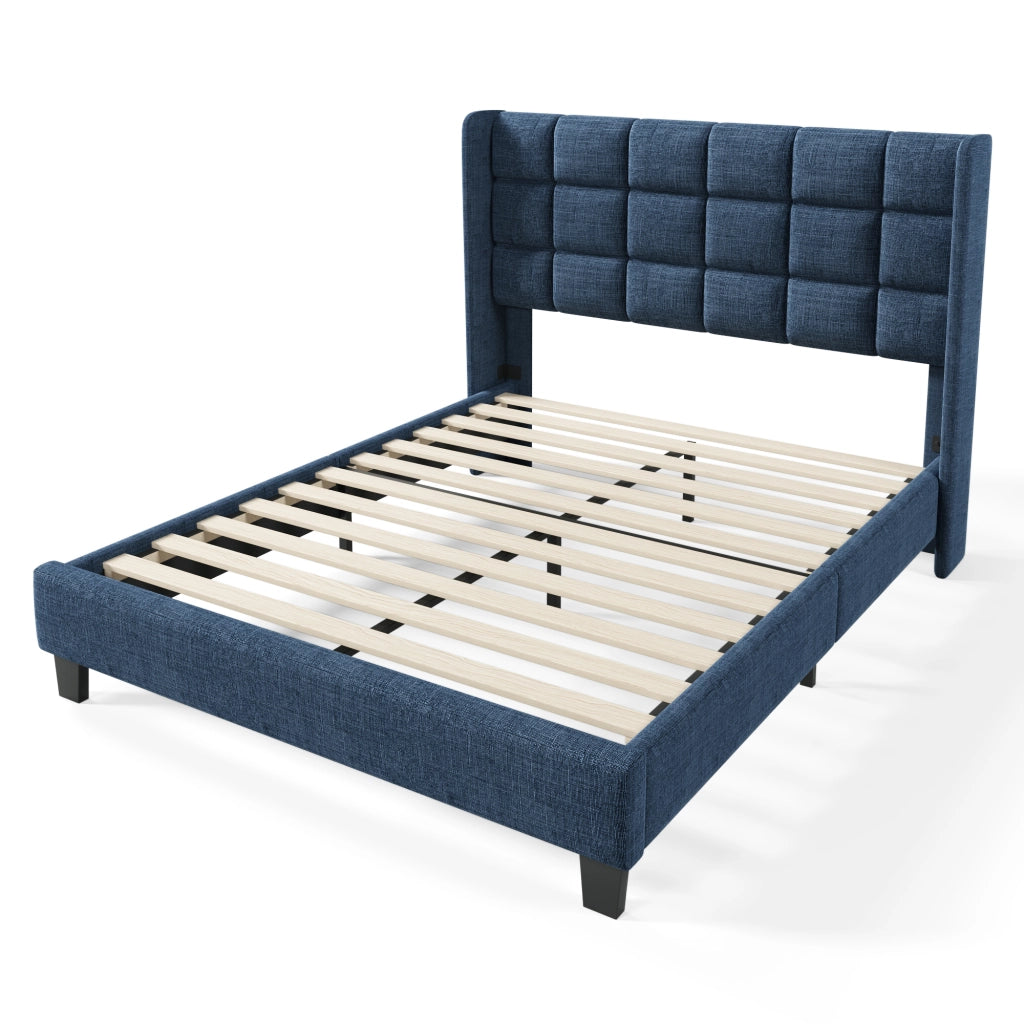 Letto matrimoniale – 140x200 cm – testiera imbottita rete – lino blu