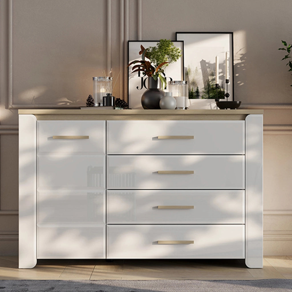 Madia Bicheno, Credenza 2 Ripiani, 135x40x88h cm Bianco Opaco